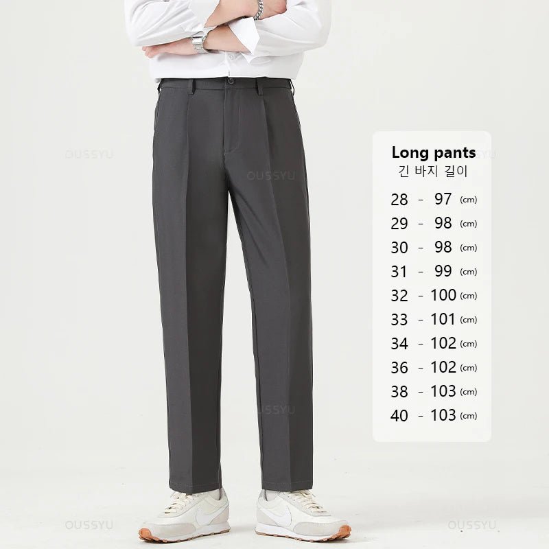 Brand Clothing Smooth Suit Pants Men Business Thin Formal Ankle Length Work Pant Korean Casual Long Trousers Male Oversized 40