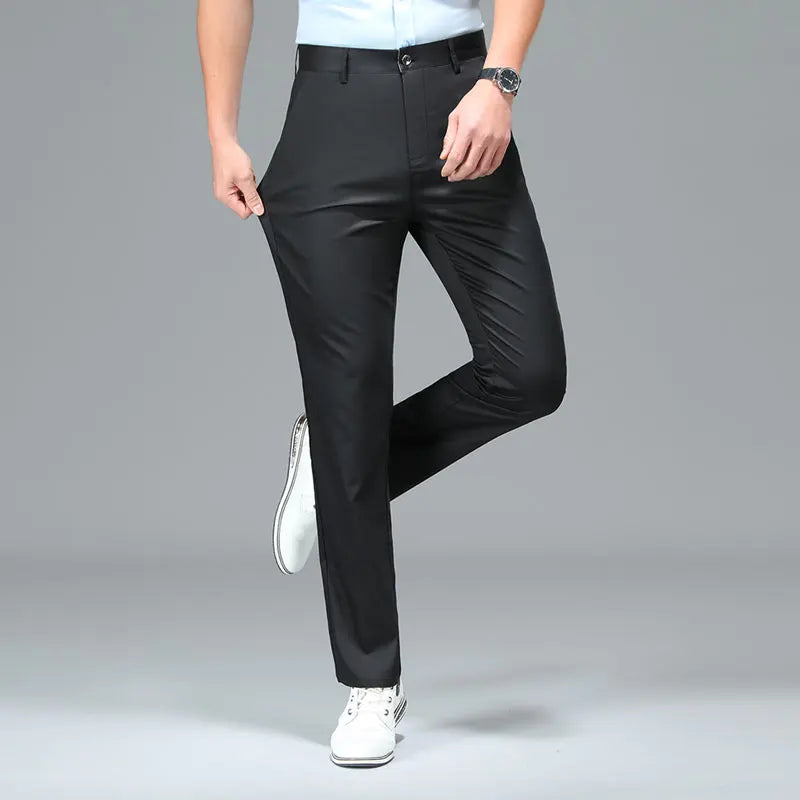 Casual Pants Men's Spring Summer Bamboo Fiber Solid Color Business Casual Fashion Straight Formal Suit Long Trousers Male