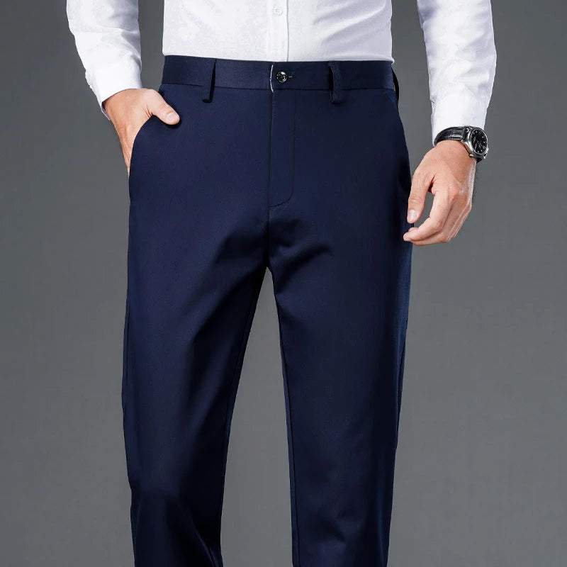 Men's Casual Stretch Pants Quick Dry Sportswear Straight Fit Full Length Office Trousers Black Navy Spring Autumn