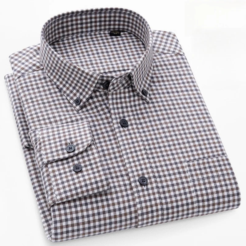 100% Pure Cotton Flannel Men Plaid Shirts Male Business Casual High Quality Pocket Long sleeve Shirt for Men Button Shirt S-5XL