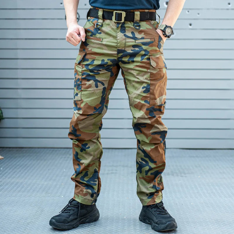 Men's IX15 Cargo Pants Stretch Straight-leg Multi-pocket Trousers Wear Resistant Splash Proof Training Work Pants Casual Jogger