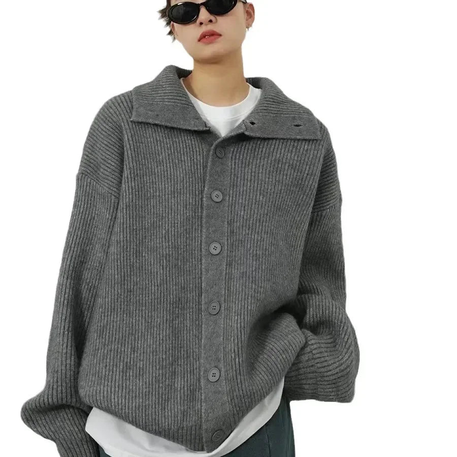 Y2k Gray Kintted Cardigan Women Long Jacket Autumn Winter Black Crochet Loose Long Sleeve Sweater Warm Jumper Causal Cardigans