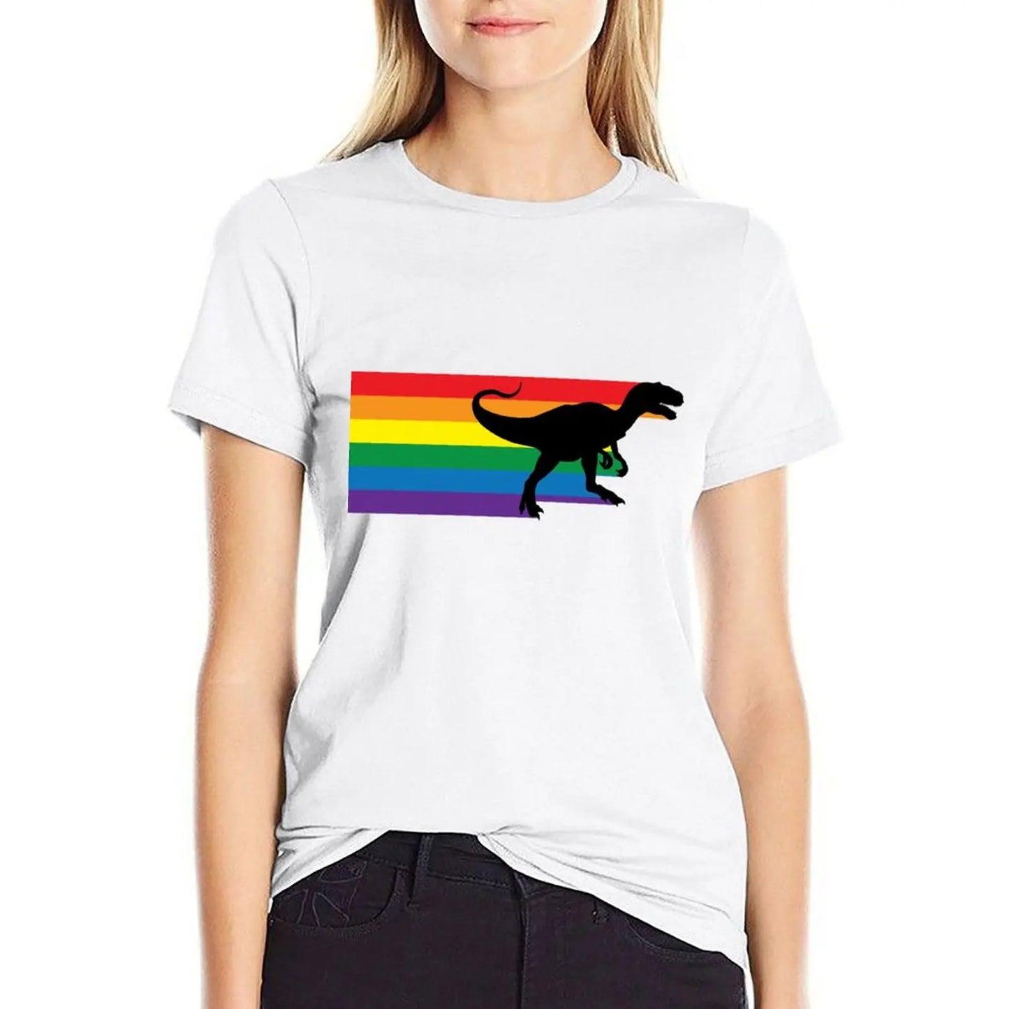 Rainbosaurus rex T-Shirt plus size tops tops Aesthetic clothing Womens graphic t shirts