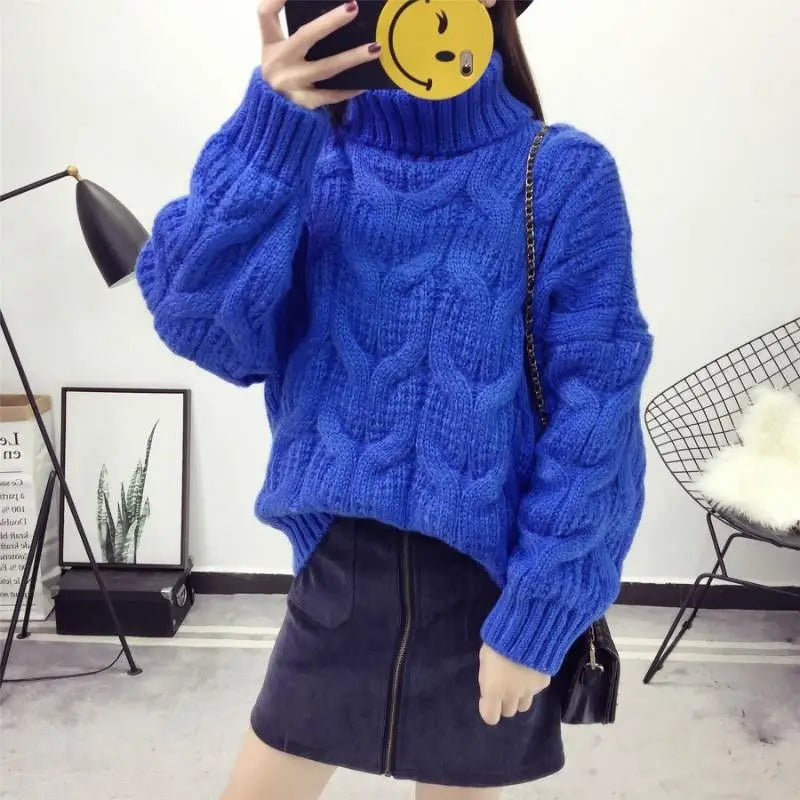 Thicken Twist Turtleneck Sweater Knitwear Women's 2025 Winter New Loose Long-sleeve Pullover Warm Short Sweater Casual Tops