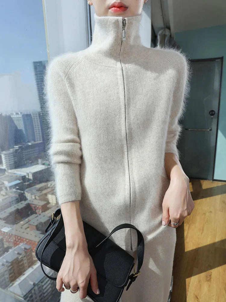 Women’s Zippers Cardigan 100% Mink Cashmere Sweater Thick Raglan Sleeve Knitwear Korean Style Autumn Winter Coat Clothing Tops