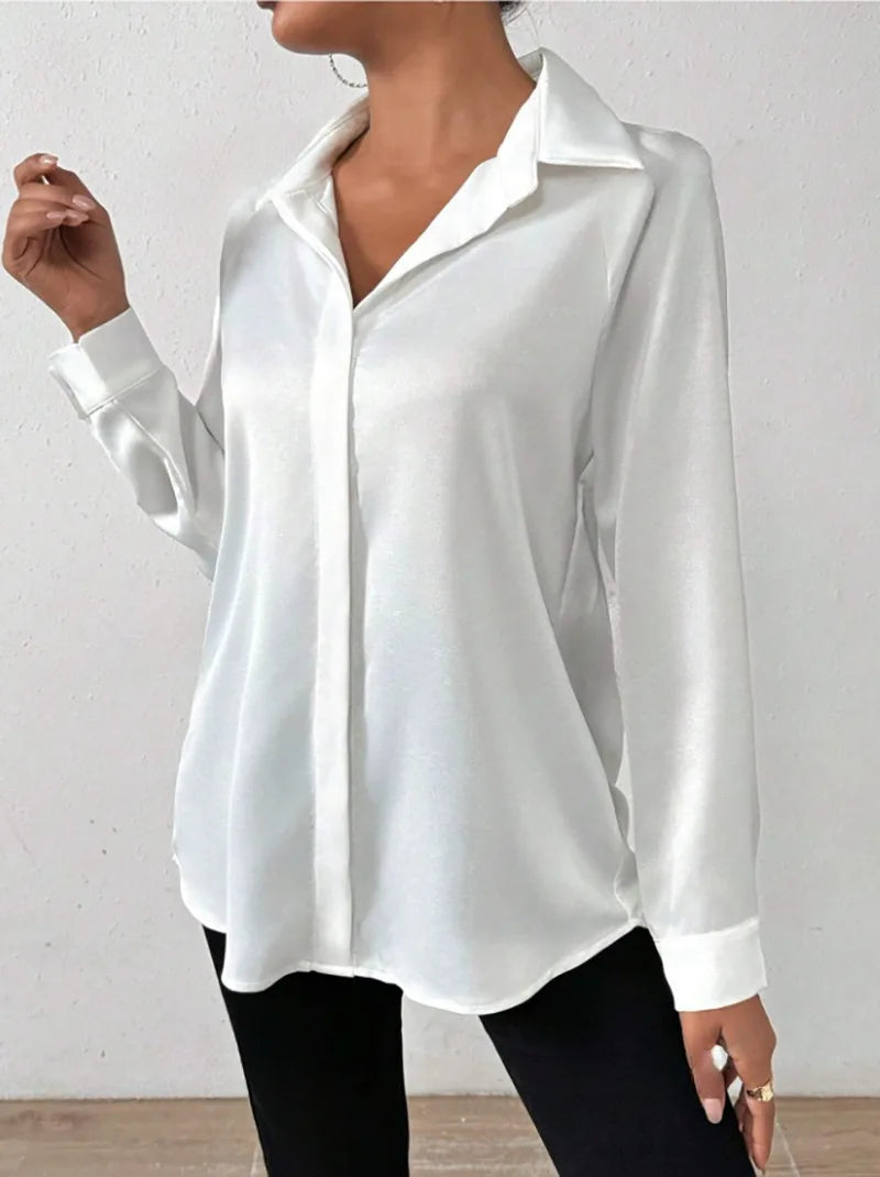 Women's Long Sleeve Silk-like Shirt European American Style Cross-border Clothing High-quality Fashionable Ladies Blouse