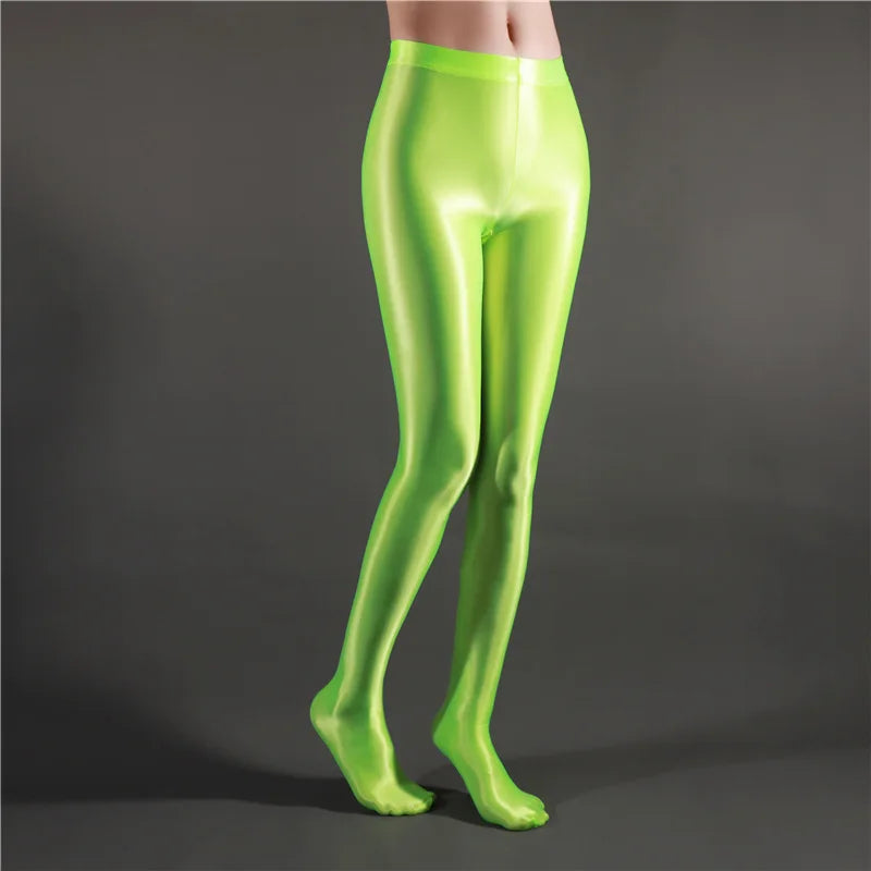 Glossy Shiny High Waist Fitness with Socks Stage Performance Leggings Stage Show Skinny Yoga Trousers Women Clothing