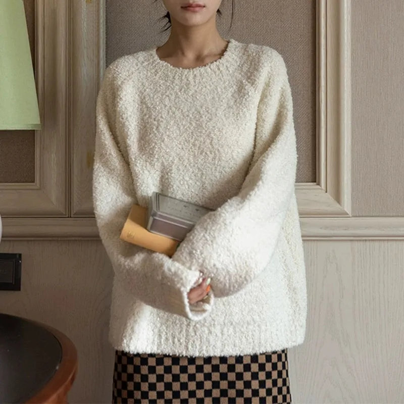 Autumn and Winter Clothes Plus Size Women's Japanese Vintage Off-white Sweater Cashmere Cardigan Top