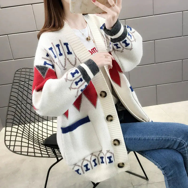 New Korean Style Women's Sweater Knitted Cardigan Loose Outer Jacket for Women