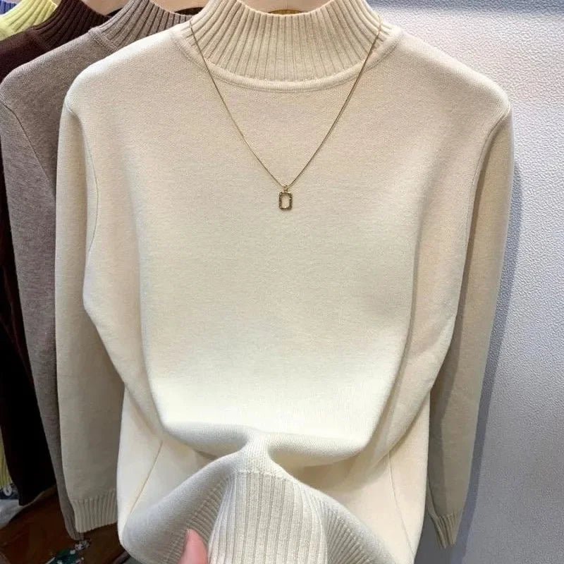 2024 Autumn Women Pullover Sweater Fashion Half Turtleneck Knitted Female Jumper Long Sleeve Winter Black Soft Elastic Blouse