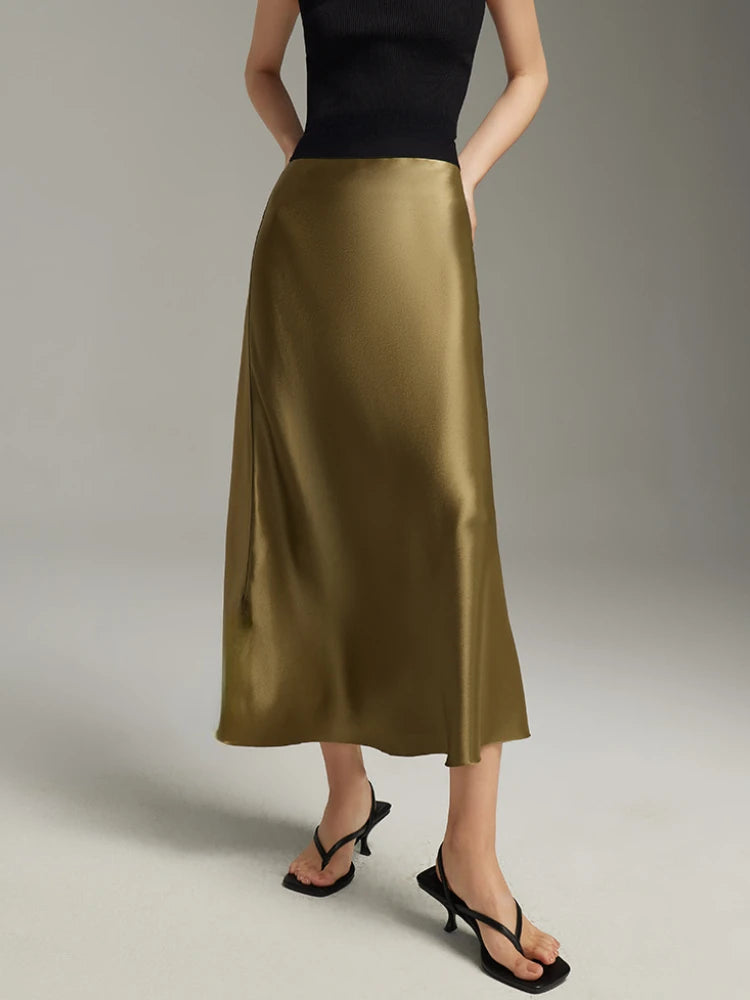 Elegant Skirts for Women Satin High Waisted 2025 New Slim Fit Long Skirt Fashion Temperament Simple Versatile Grey Black Skirts