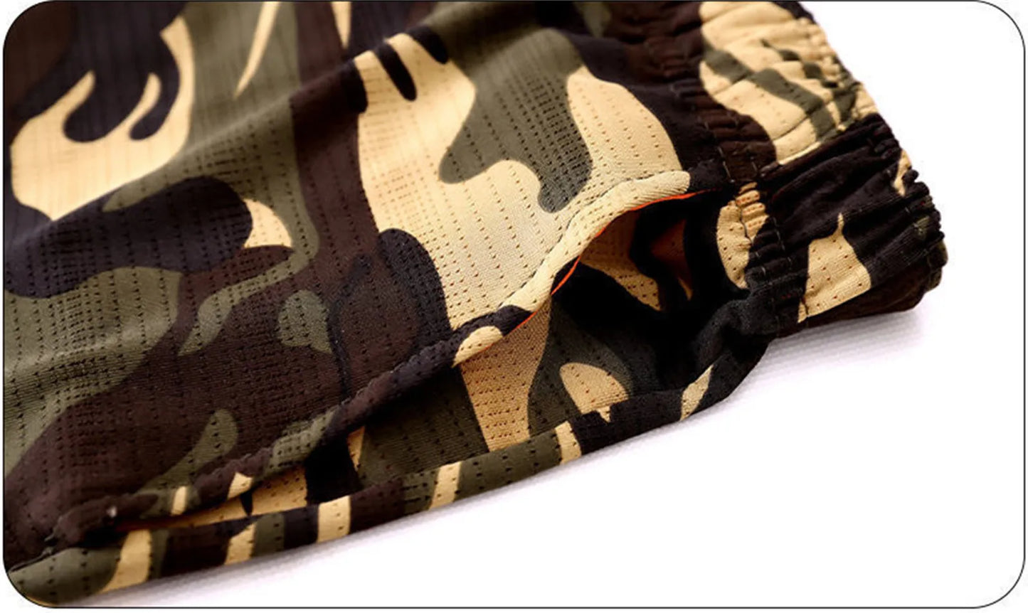 Camouflage Print Casual Outdoor Jogger Pants Hiking Elastic Waist Drawstring Trousers Men Pocket Athletic Foam Slip Pants