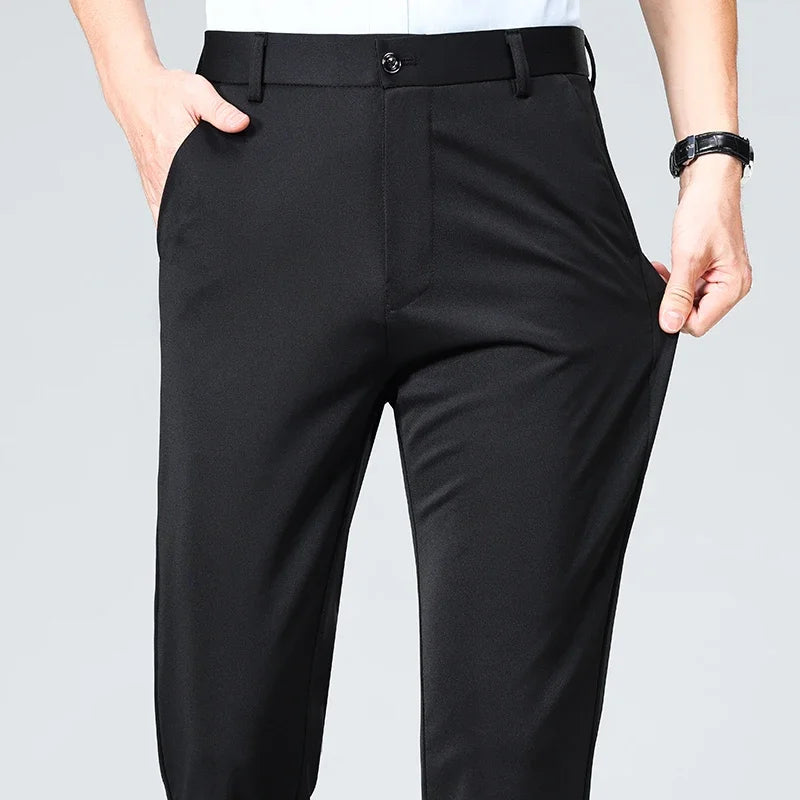 Men's Stretchy Casual Pants Business Suit Pants Spring Summer Breathable Dress Pants Full Length Homme Work Trousers