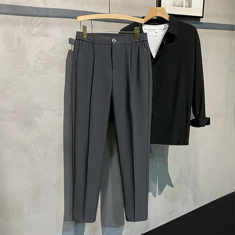 Suit Pants Men Leisure Straight Drape Korean Classic Fashion Business Casual Formal Wear Coffee Black Blazer Trousers Male