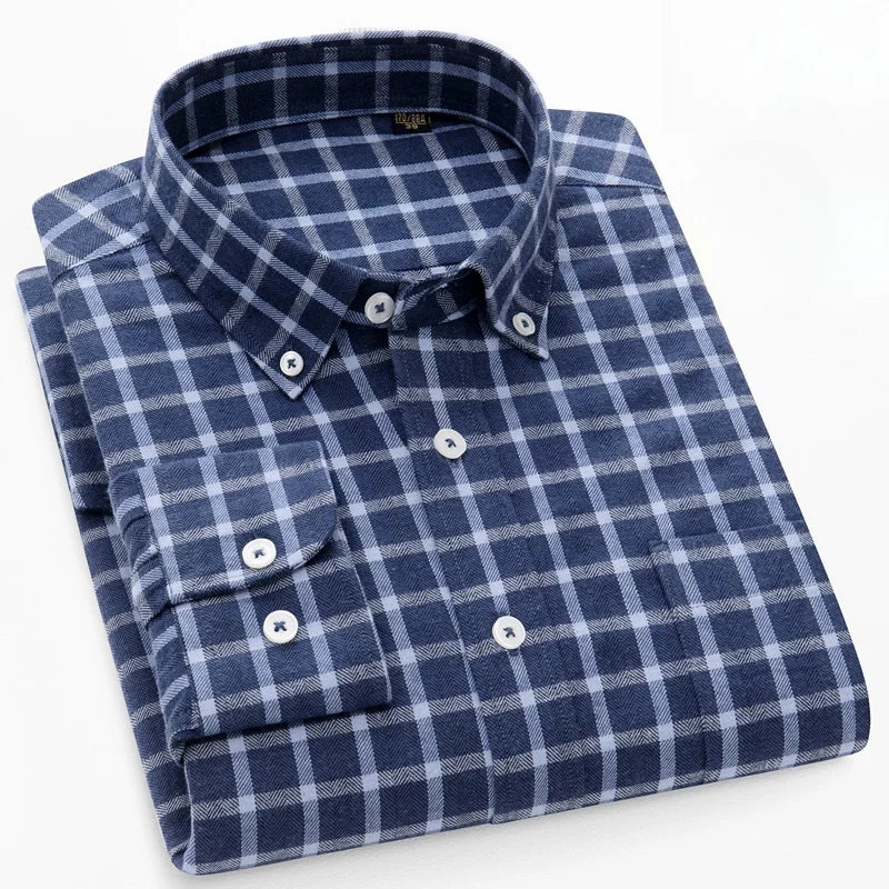 100% Pure Cotton Flannel Men Plaid Shirts Male Business Casual High Quality Pocket Long sleeve Shirt for Men Button Shirt S-5XL