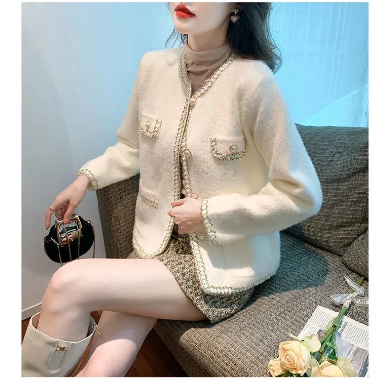 Autumn Winter New Round Neck Long Sleeve Fashion Outwear Women High Street Casual Loose Button Cardigan Vintage Elegant Sweater