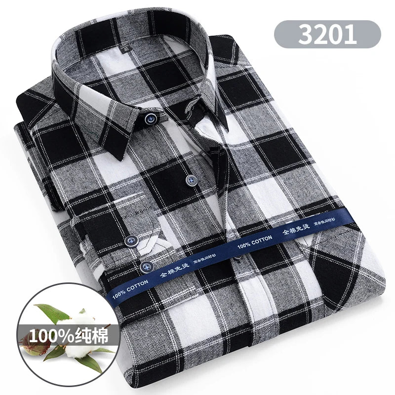 Size 11XL 10XL 9XL Fashion Flannel Plaid Shirts For Men‘s Long Sleeve Cotton Casual Blouse Soft Standard-Fit Shirt Male Clothing