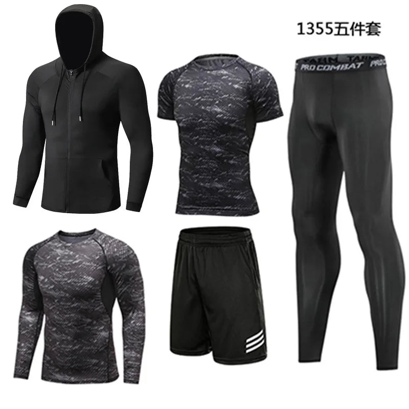 Sportswear Gym Fitness Tracksuit Men's Running Sets Compression Basketball Underwear Tights Jogging Sports Suits Clothes Dry Fi