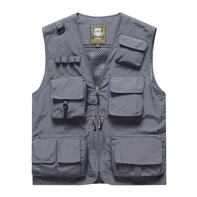 Sleeveless Jacket Leather Vests for Men Camping Vest Fishing MAN Multi-pocket Work Men's Formal Hunting Clothing Coat Luxury Zip