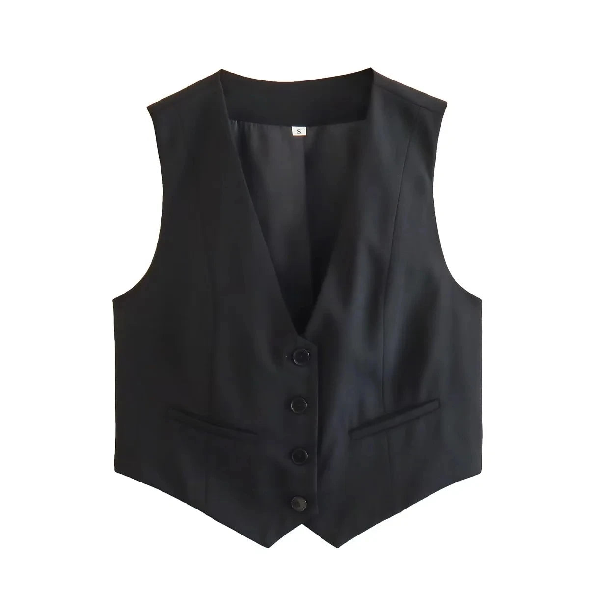 TRAFZA Women Cropped Waistcoat Elegant Solid Single Breasted V Neck Vest Spring Casual Woman Fashion Outerwear Waistcoats