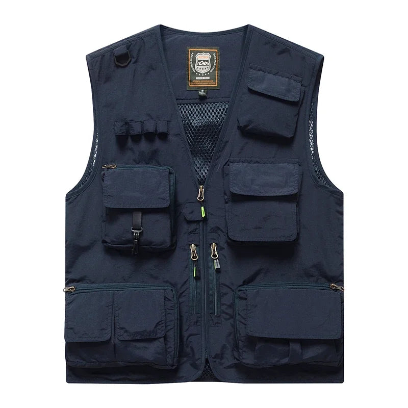 Sleeveless Jacket Leather Vests for Men Camping Vest Fishing MAN Multi-pocket Work Men's Formal Hunting Clothing Coat Luxury Zip