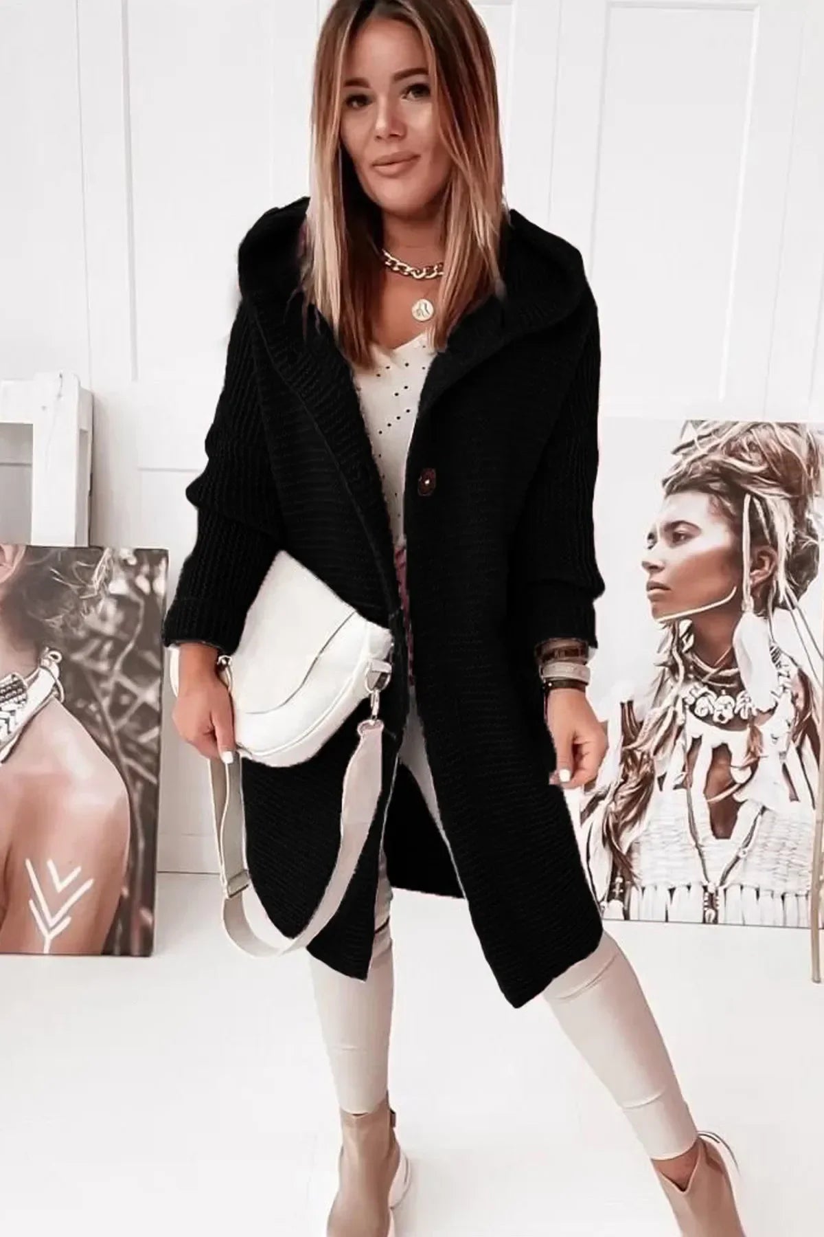 Solid Hooded Long Cardigan for Women Autumn Fashion Casual Loose Button Knitted Sweater Coat Daily Basic Cardigan New Outerwear