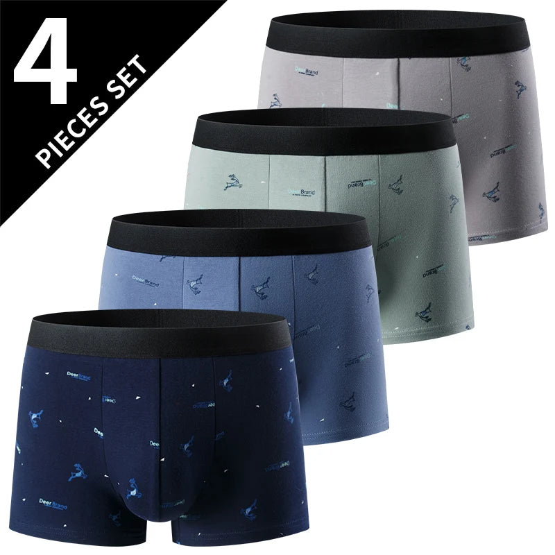 4-piece men's printed letter underwear beach shorts comfortable breathable teenagers plus size underwear up to 6XL.