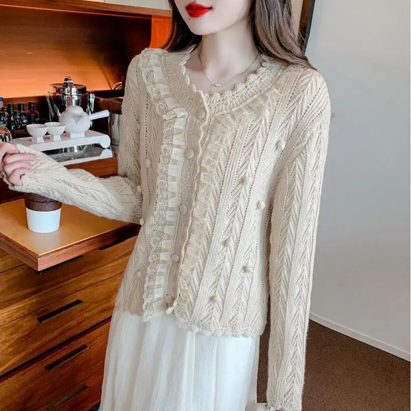 Lace Sweater Jacket Women's New Knitted Cardigan Loose Lazy Top