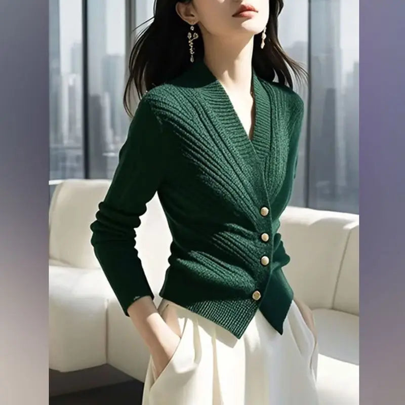 High-end Blue Knitted Sweater Unique Beautiful Cardigan Top for Women