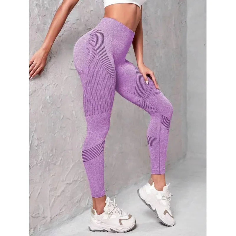 High Waisted Seamless Stretch Athletic Yoga Pants Leggings  Ultra Breathable Quick-Drying for Running Fitness Solid Colors