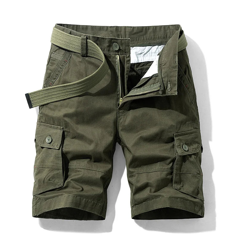 Summer Mens Multi Pockets Cotton Cargo Shorts Men Fashion Solid Quick Dry Shorts Men Outdoor Breathable Military Shorts Male Hot