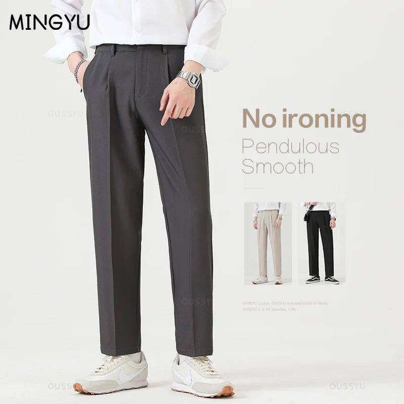 Brand Clothing Smooth Suit Pants Men Business Thin Formal Ankle Length Work Pant Korean Casual Long Trousers Male Oversized 40