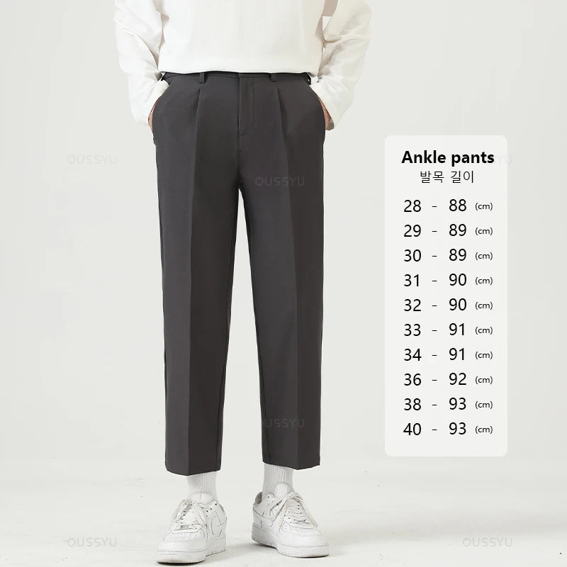 Brand Clothing Smooth Suit Pants Men Business Thin Formal Ankle Length Work Pant Korean Casual Long Trousers Male Oversized 40