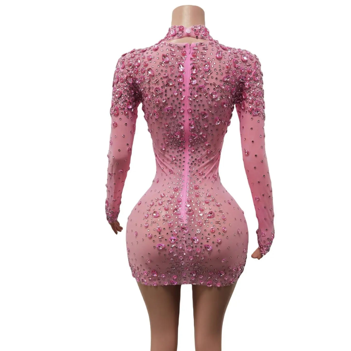 Sexy Dance Pink Dress Performance Sparkly Pink Rhinestones Dress Women Evening Birthday Celebrate Party Outfit 2024 Cuixing