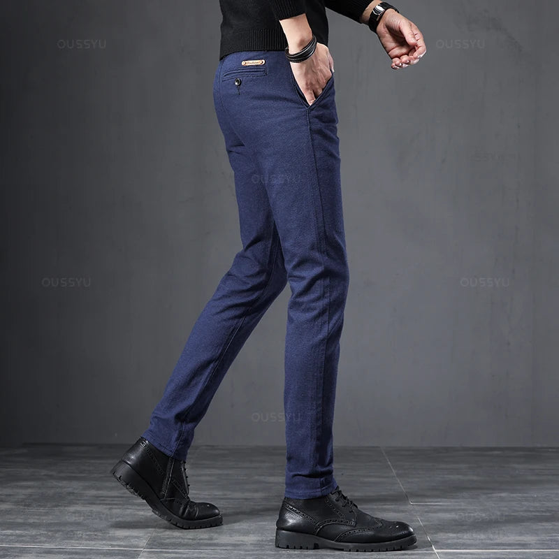 2024 Spring Autumn Business Dress Pants Men Elastic Waist Frosted Fabric Casual Trousers Formal Social Suit Pant Costume Homme