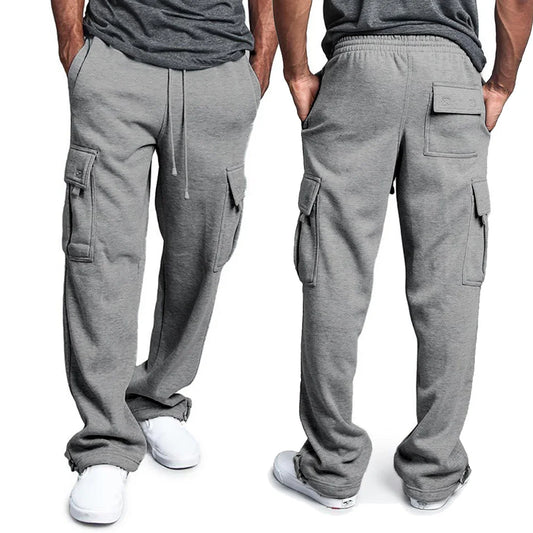 Mens Sweatpants Straight Fit Joggers for Sports and Streetwear Loose Oversized Drawstring Long Pants Men Multi-pocket Pants