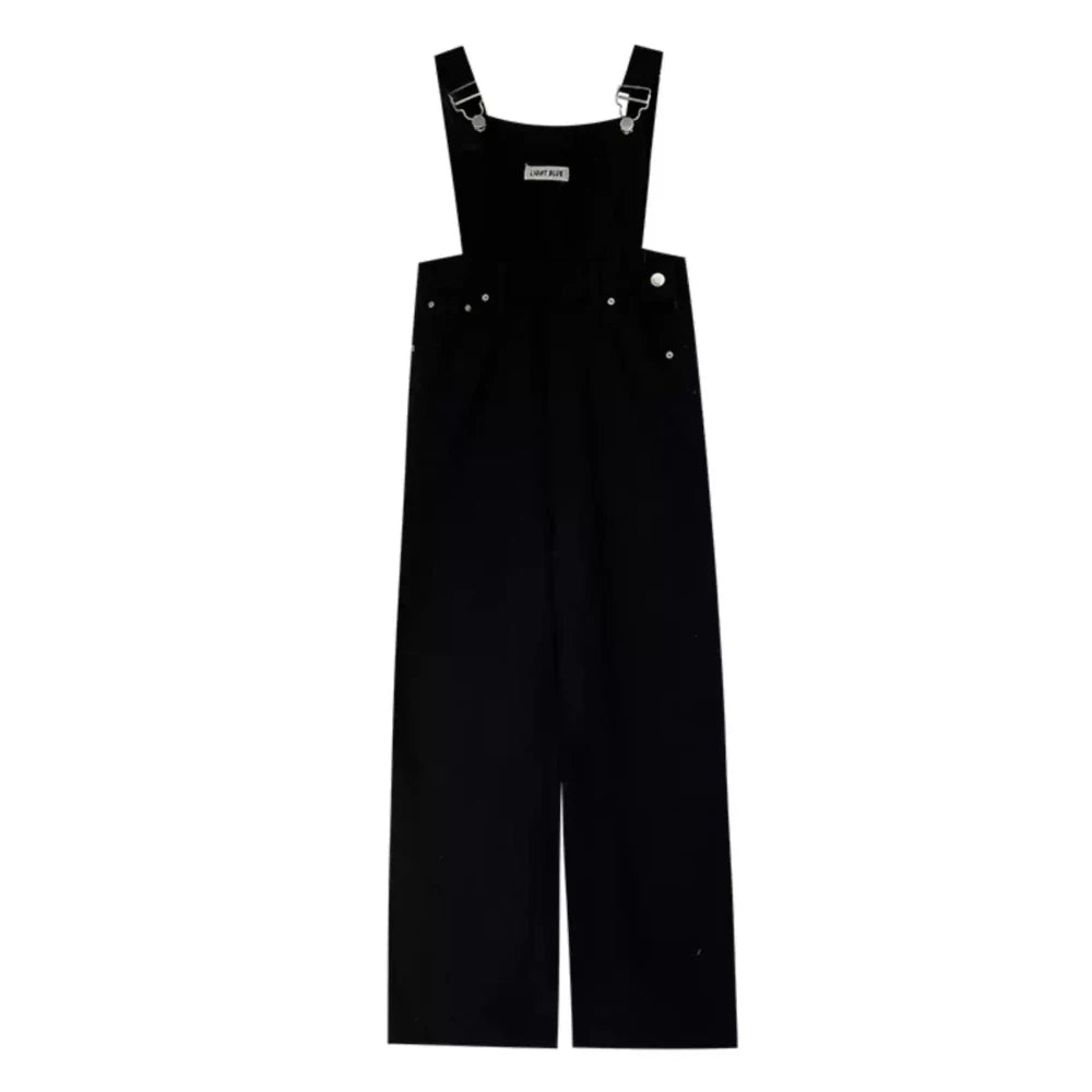 Women's Denim Overalls Korean Style Vintage Spaghetti Strap Ankle-Length High Waist Straight Jumpsuits Spring Autumn Long Pants