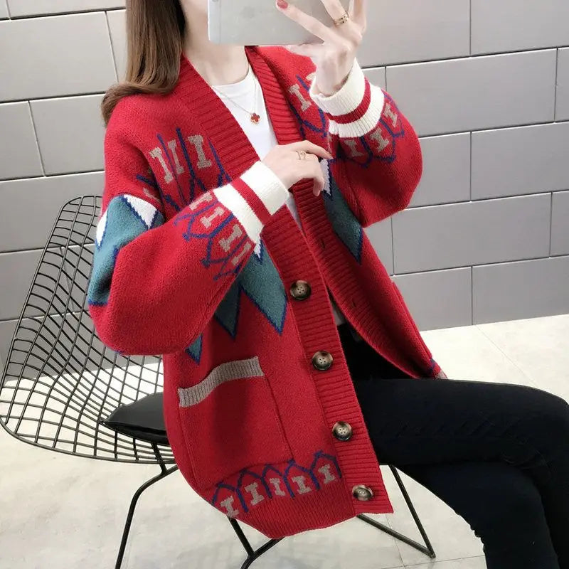 New Korean Style Women's Sweater Knitted Cardigan Loose Outer Jacket for Women