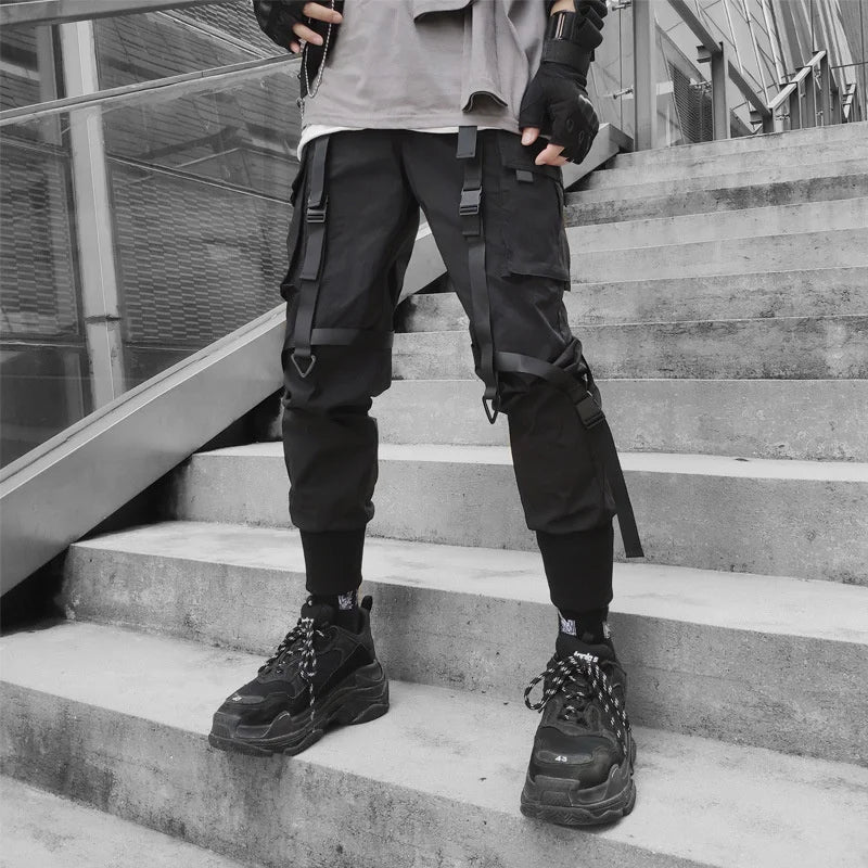 Y2K Joggers Cargo Pants For Men Casual Hip Hop Pocket Mens Trousers Sweatpants Streetwear Ribbons Techwear Black Baggy Pant 브론슨