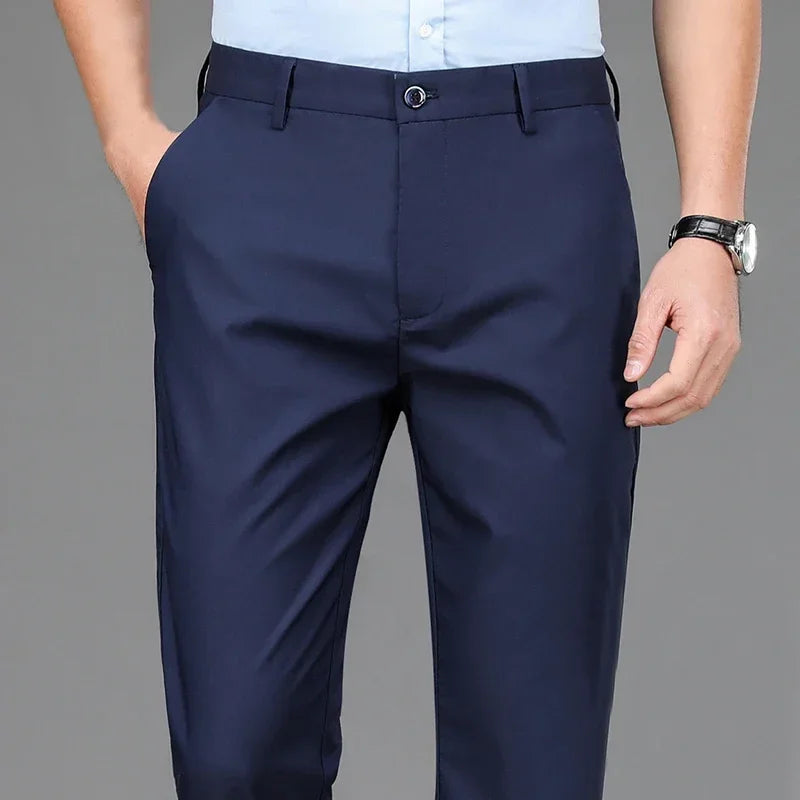 Men's Stretchy Casual Pants Business Suit Pants Spring Summer Breathable Dress Pants Full Length Homme Work Trousers