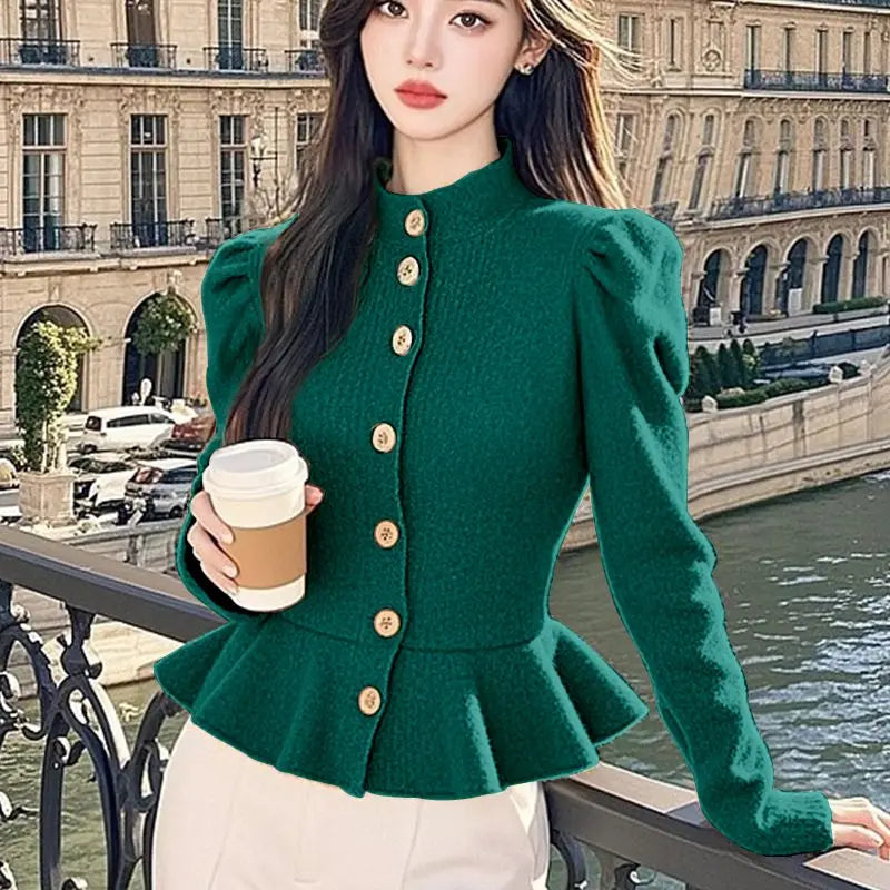 Lazy Style Semi High Neck Cardigan Women's 2024 Winter Fashion Korean Style Waist Cinching Knitting Vintage All-match Sweaters