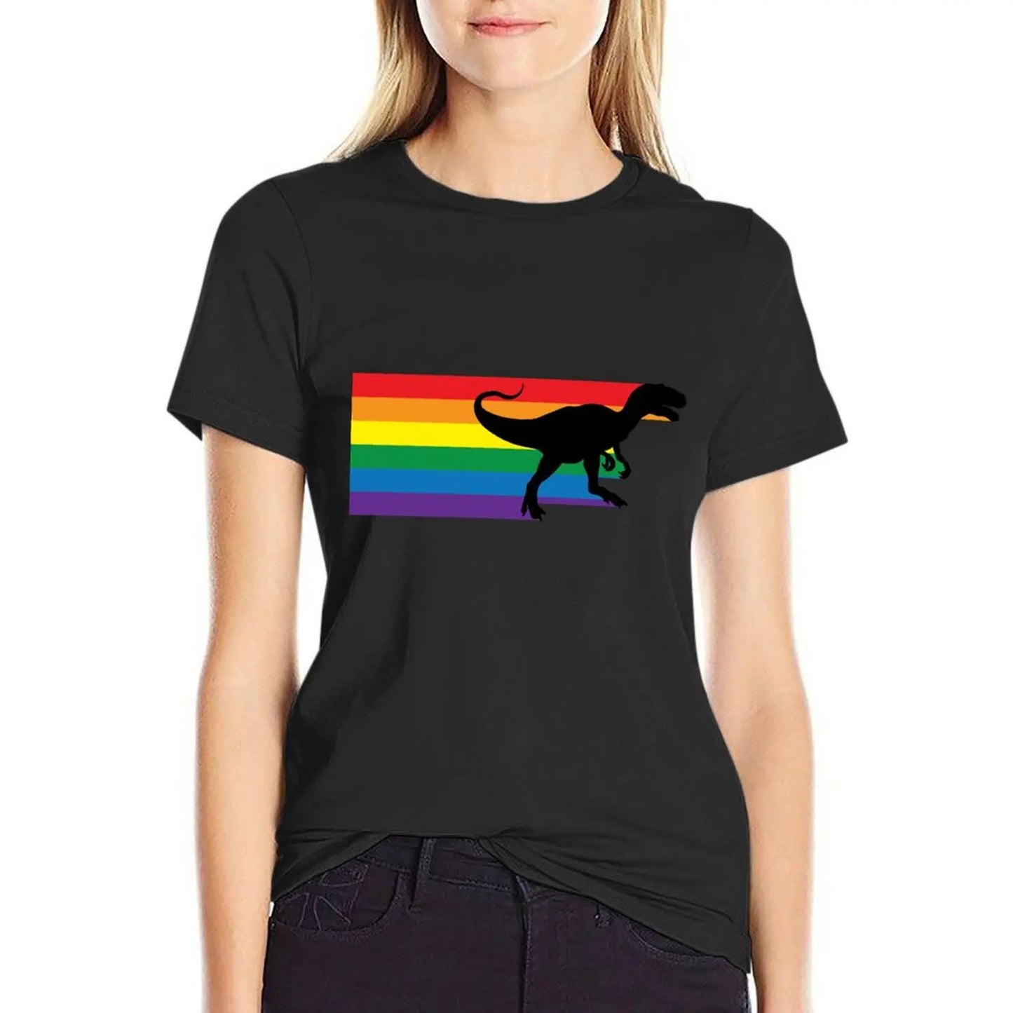 Rainbosaurus rex T-Shirt plus size tops tops Aesthetic clothing Womens graphic t shirts