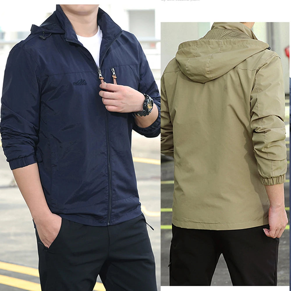 Men's Waterproof Tactical Windbreaker Hooded Jacket Military Sports Coat EU Size S-5XL Thin Outdoor Climbing Clothing