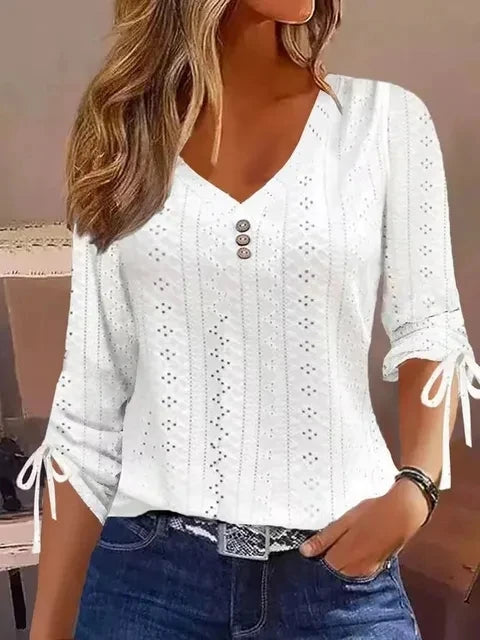 Spring Autumn Fashion Women Blouses Shirts For Women Casual V Neck Long Sleeve White Shirt Women Office Tops Pullover