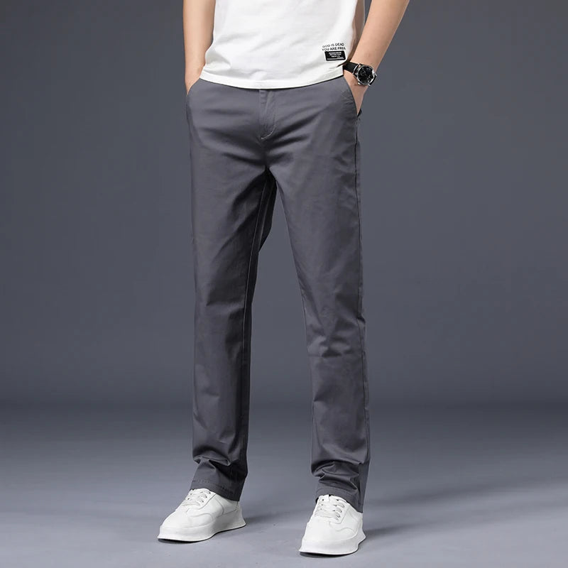 Mens Pants Cotton Casual  Stretch male trousers man long Straight High Quality 4 color Plus size pant suit  42 44 46