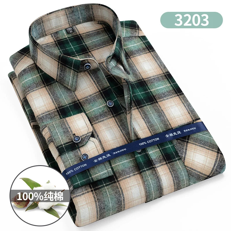 Size 11XL 10XL 9XL Fashion Flannel Plaid Shirts For Men‘s Long Sleeve Cotton Casual Blouse Soft Standard-Fit Shirt Male Clothing