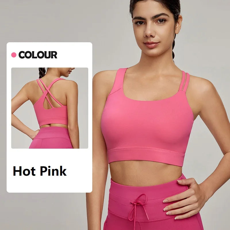 Women's Sexy Sloping Shoulder Yoga Vest Summer Outdoor Cool Fitness Top Sports Bras in Hot Pink Blue Pink Black