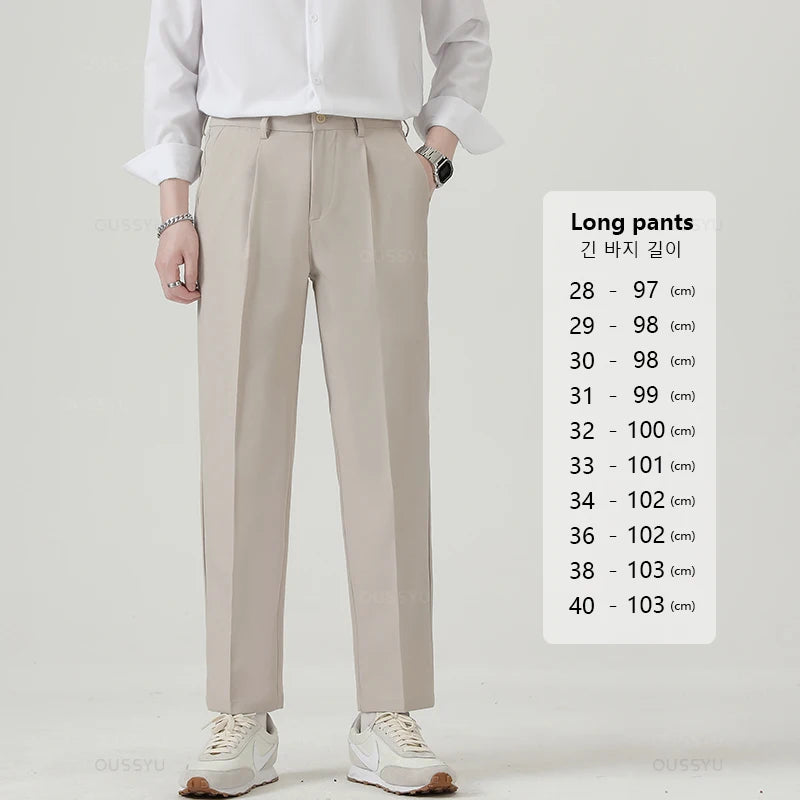 Brand Clothing Smooth Suit Pants Men Business Thin Formal Ankle Length Work Pant Korean Casual Long Trousers Male Oversized 40