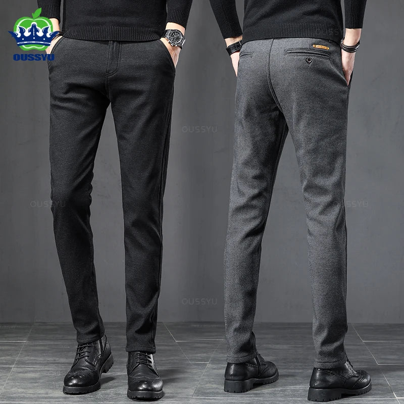 2024 Spring Autumn Business Dress Pants Men Elastic Waist Frosted Fabric Casual Trousers Formal Social Suit Pant Costume Homme