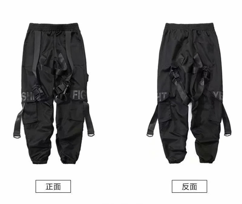 Y2K Joggers Cargo Pants For Men Casual Hip Hop Pocket Mens Trousers Sweatpants Streetwear Ribbons Techwear Black Baggy Pant 브론슨